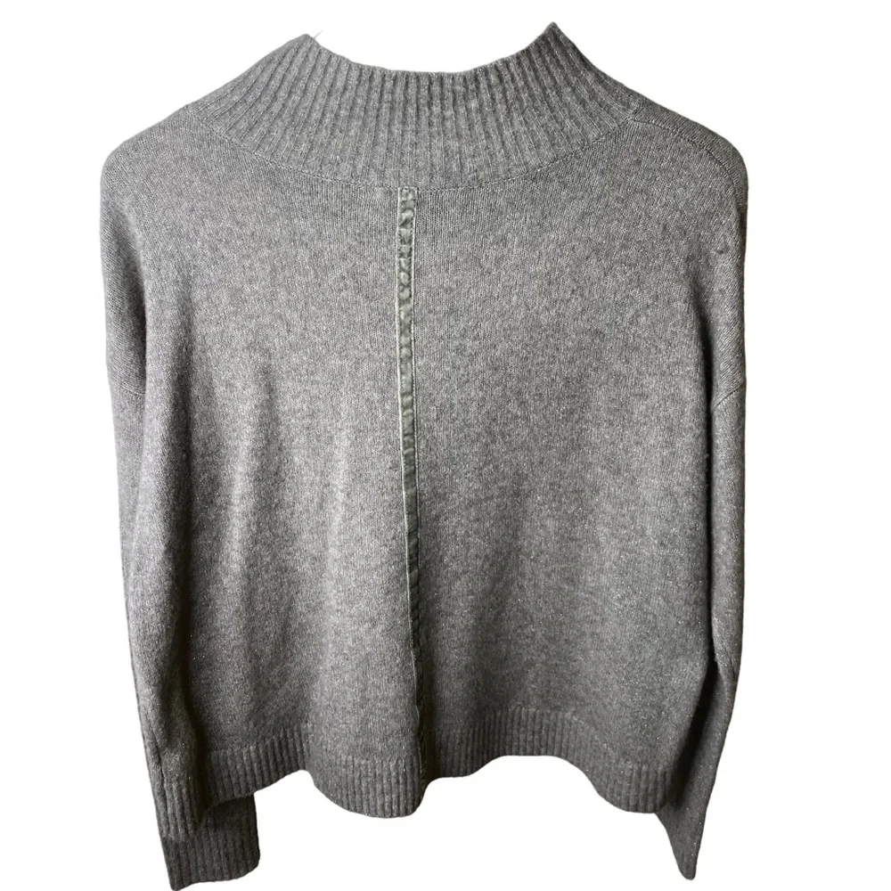 Lisa Todd Wool Metallic Mock Neck Sweater Grey Silver Size Small